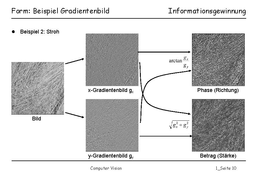 Form: Beispiel Gradientenbild Informationsgewinnung ● Beispiel 2: Stroh x-Gradientenbild gx Phase (Richtung) y-Gradientenbild gy