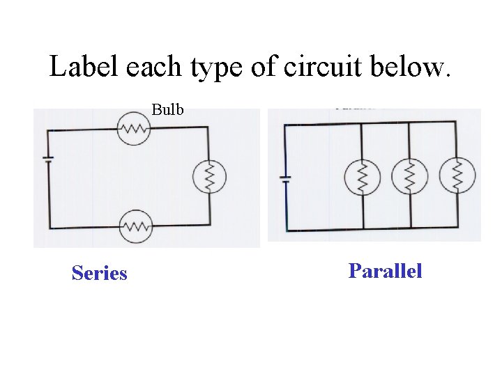 Label each type of circuit below. Bulb Series Parallel 
