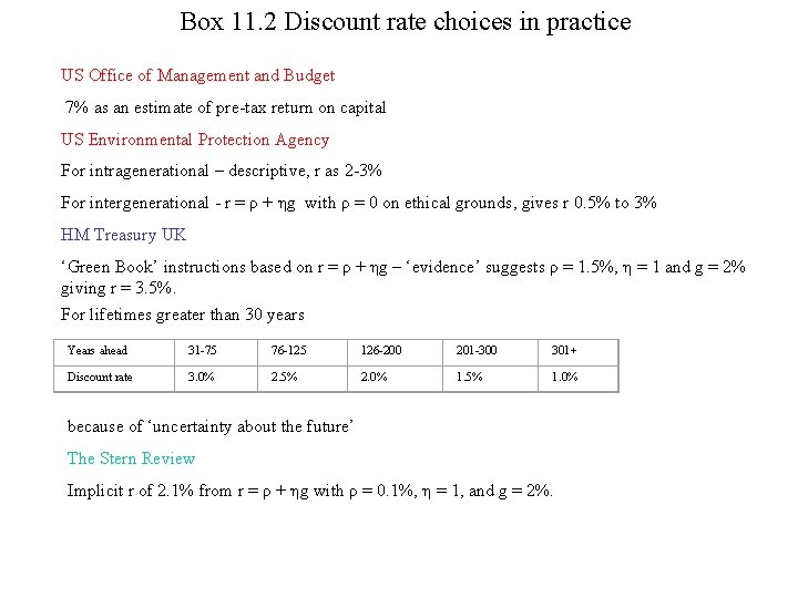 Box 11. 2 Discount rate choices in practice US Office of Management and Budget
