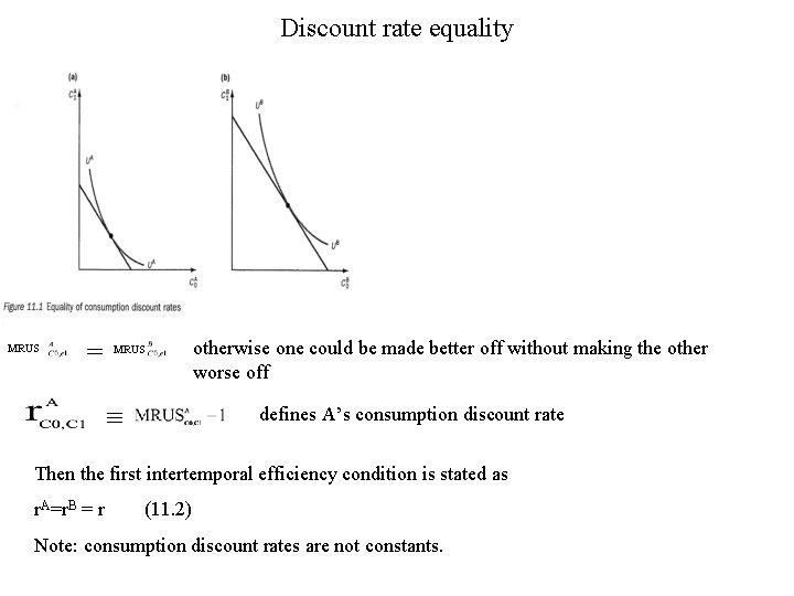 Discount rate equality MRUS = MRUS ≡ otherwise one could be made better off