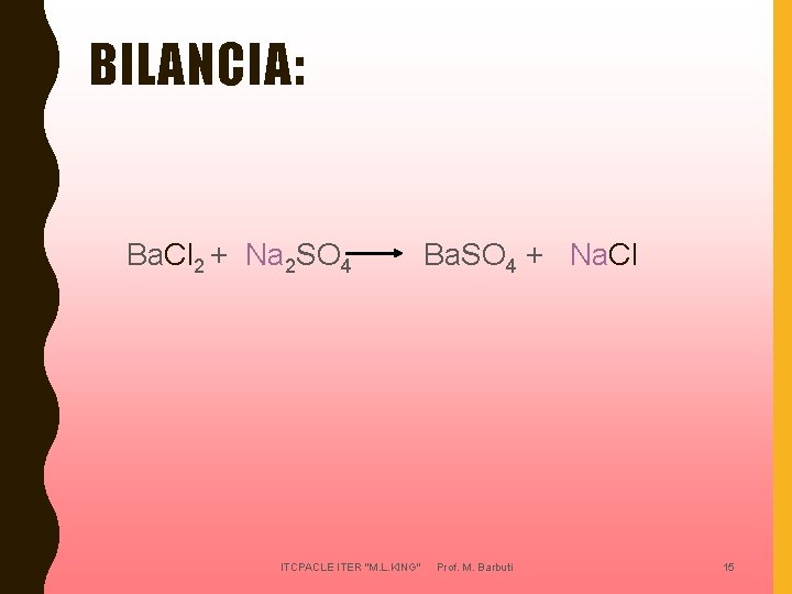 BILANCIA: Ba. Cl 2 + Na 2 SO 4 ITCPACLE ITER "M. L. KING"