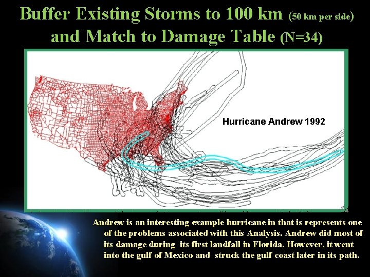 Buffer Existing Storms to 100 km (50 km per side) and Match to Damage