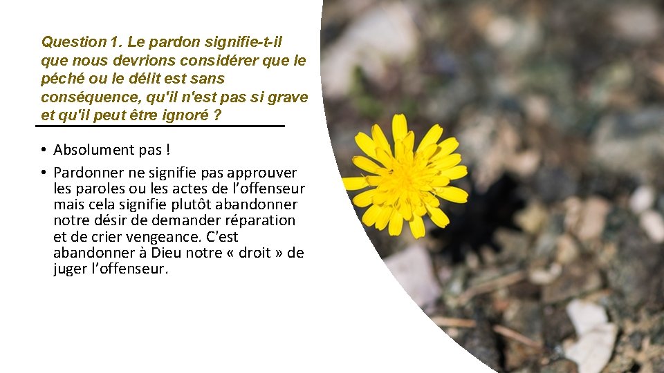 Question 1. Le pardon signifie-t-il que nous devrions considérer que le péché ou le