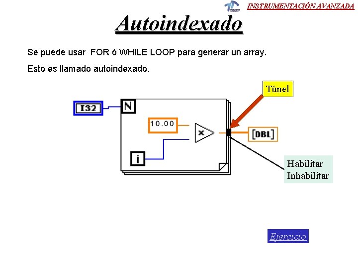 INSTRUMENTACIÓN AVANZADA Autoindexado Se puede usar FOR ó WHILE LOOP para generar un array.