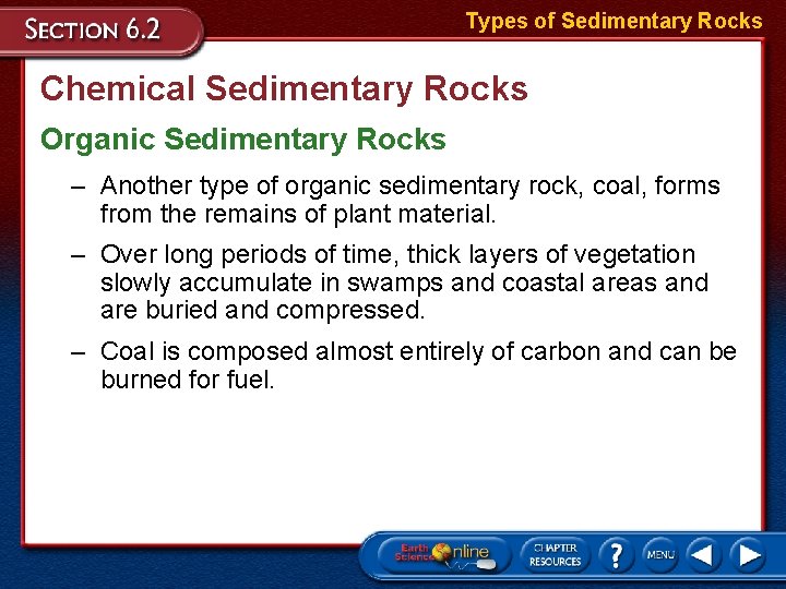 Types of Sedimentary Rocks Chemical Sedimentary Rocks Organic Sedimentary Rocks – Another type of