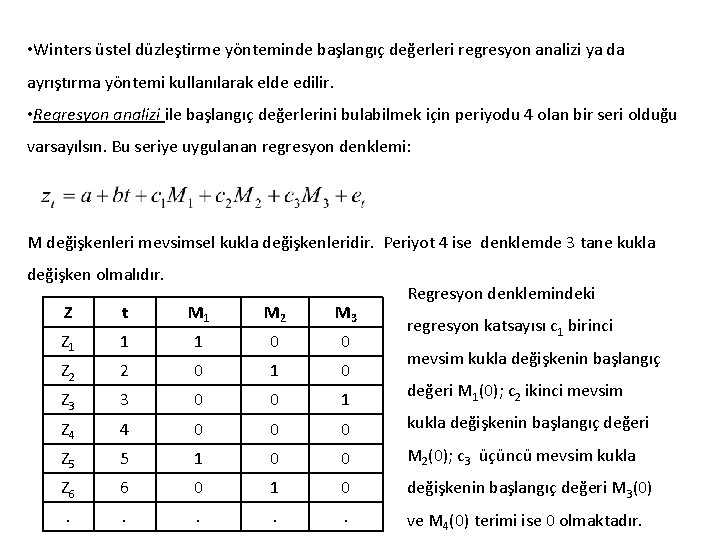  • Winters üstel düzleştirme yönteminde başlangıç değerleri regresyon analizi ya da ayrıştırma yöntemi