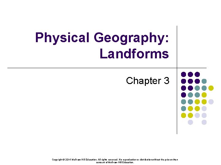 Physical Geography: Landforms Chapter 3 Copyright © 2014 Mc. Graw-Hill Education. All rights reserved.