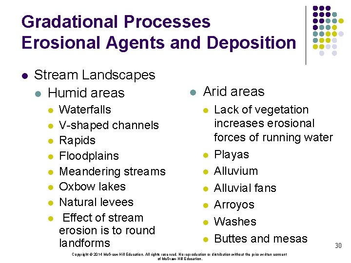 Gradational Processes Erosional Agents and Deposition l Stream Landscapes l Humid areas l l
