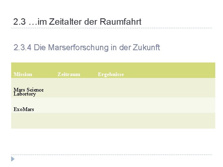 2. 3 …im Zeitalter der Raumfahrt 2. 3. 4 Die Marserforschung in der Zukunft