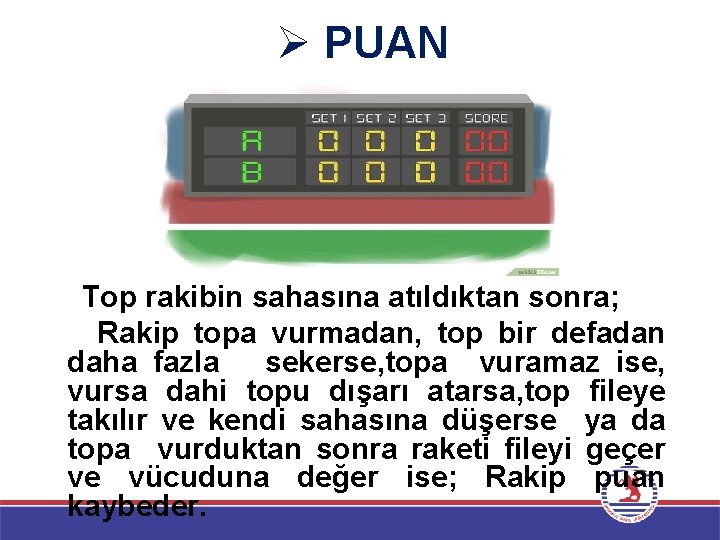 Ø PUAN Top rakibin sahasına atıldıktan sonra; Rakip topa vurmadan, top bir defadan daha