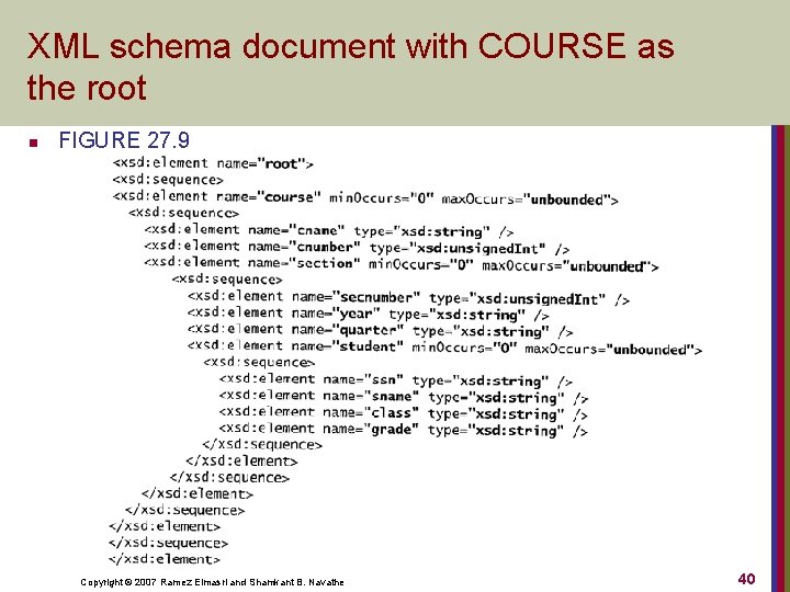 XML schema document with COURSE as the root n FIGURE 27. 9 Copyright ©