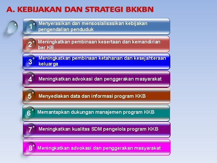 1 Menyerasikan dan mensosialisasikan kebijakan pengendalian penduduk 2 2 3 Meningkatkan pembinaan kesertaan dan