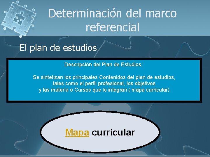 Determinación del marco referencial El plan de estudios Descripción del Plan de Estudios: Se