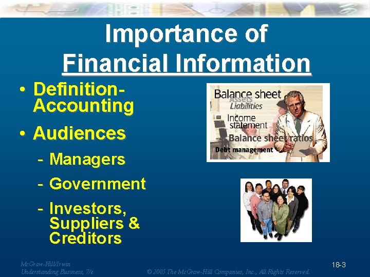 Importance of Financial Information • Definition. Accounting • Audiences - Managers - Government -