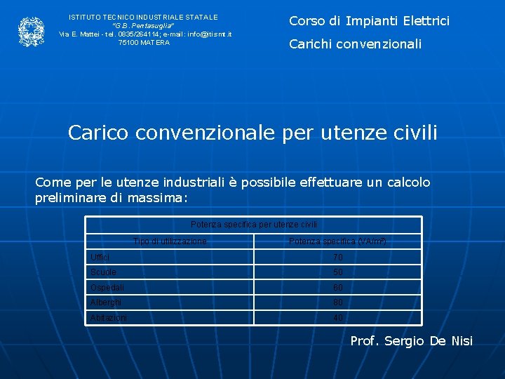 ISTITUTO TECNICO INDUSTRIALE STATALE “G. B. Pentasuglia” Via E. Mattei - tel. 0835/264114; e-mail: