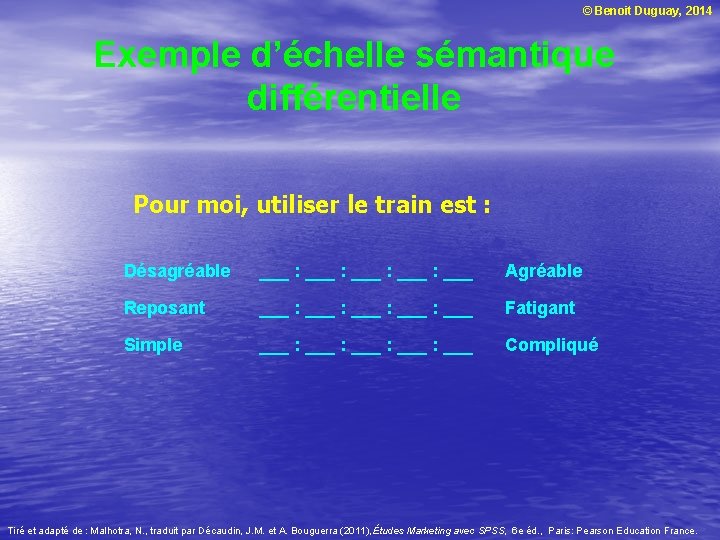 © Benoit Duguay, 2014 Exemple d’échelle sémantique différentielle Pour moi, utiliser le train est