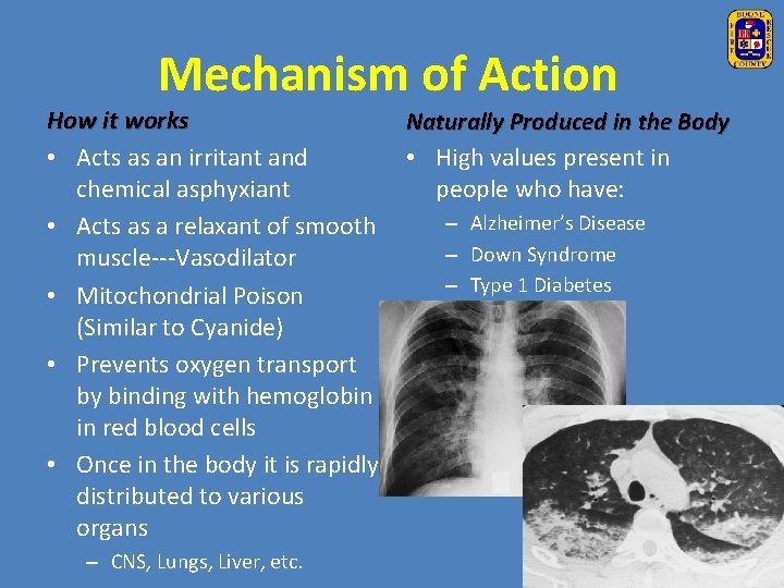 Mechanism of Action How it works • Acts as an irritant and chemical asphyxiant