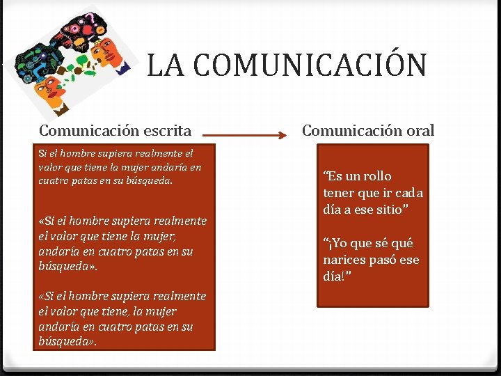  LA COMUNICACIÓN Comunicación escrita Comunicación oral Si el hombre supiera realmente el valor