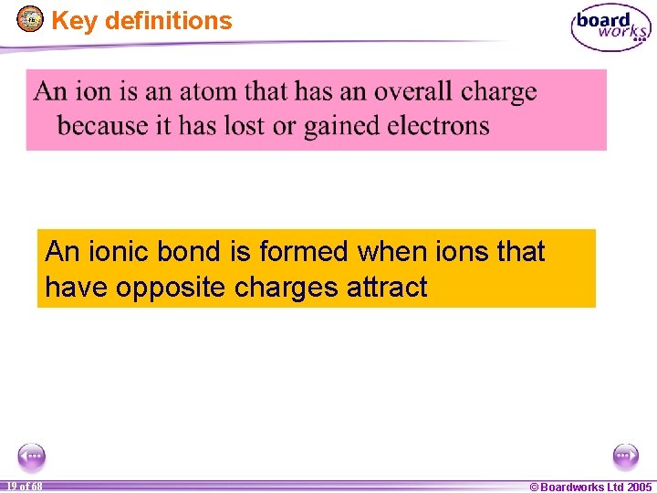 Key definitions An ionic bond is formed when ions that have opposite charges attract