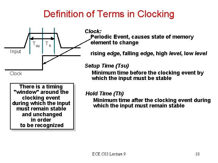 Definition of Terms in Clocking Tsu Th Clock: Periodic Event, causes state of memory