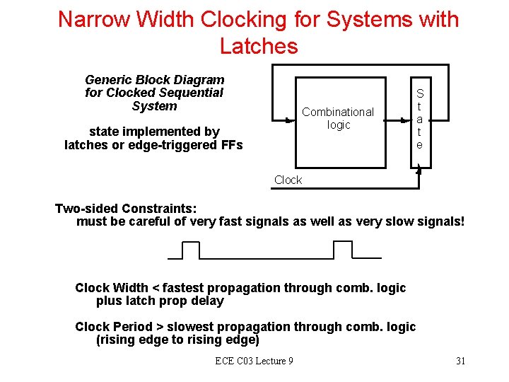 Narrow Width Clocking for Systems with Latches Generic Block Diagram for Clocked Sequential System