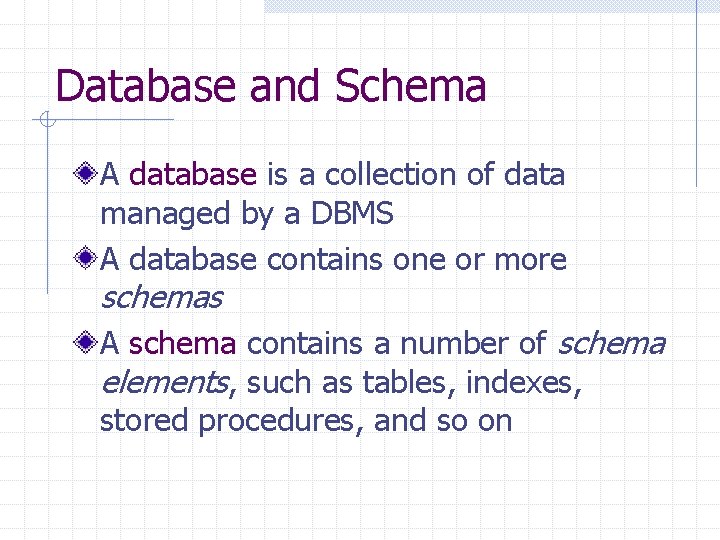 Database and Schema A database is a collection of data managed by a DBMS