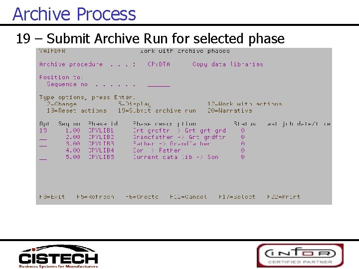 Archive Process 19 – Submit Archive Run for selected phase 