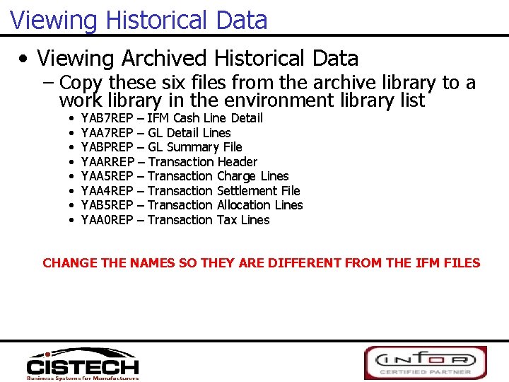 Viewing Historical Data • Viewing Archived Historical Data – Copy these six files from