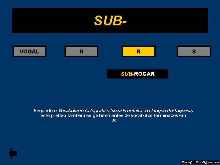 SUBVOGAL H R S SUB-ROGAR Segundo o Vocabulário Ortográfico Nova Fronteira da Língua Portuguesa,