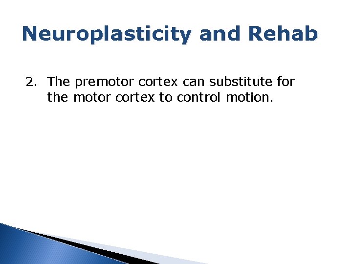 Neuroplasticity and Rehab 2. The premotor cortex can substitute for the motor cortex to