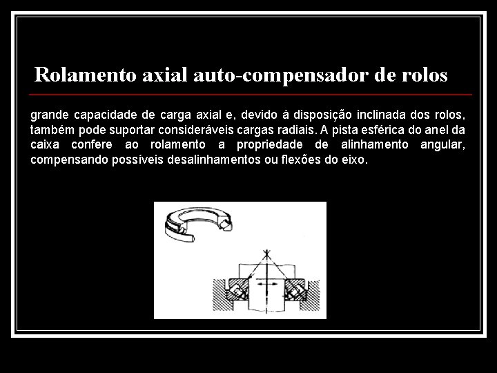 Rolamento axial auto-compensador de rolos grande capacidade de carga axial e, devido à disposição