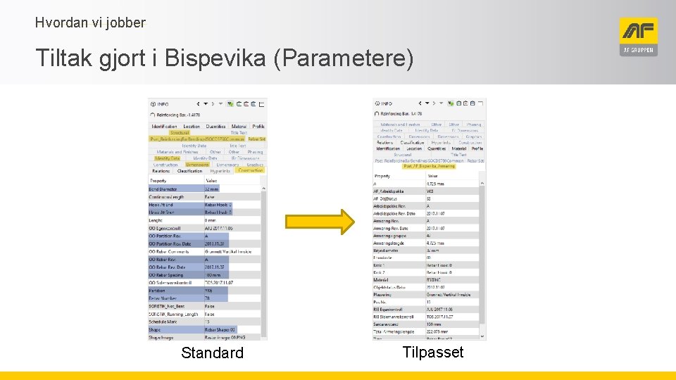 Hvordan vi jobber Tiltak gjort i Bispevika (Parametere) Standard Tilpasset 