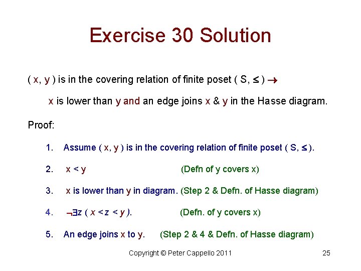 Exercise 30 Solution ( x, y ) is in the covering relation of finite