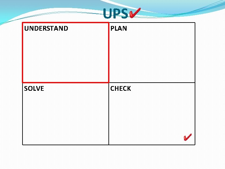 UPS UNDERSTAND PLAN SOLVE CHECK 