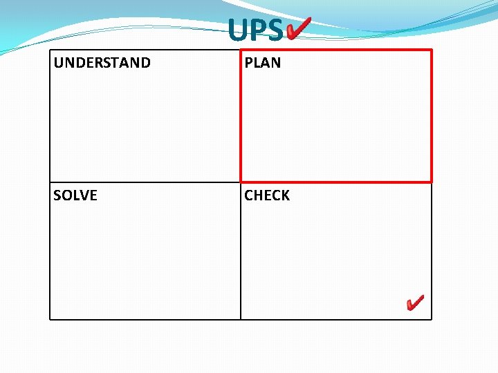 UPS UNDERSTAND PLAN SOLVE CHECK 