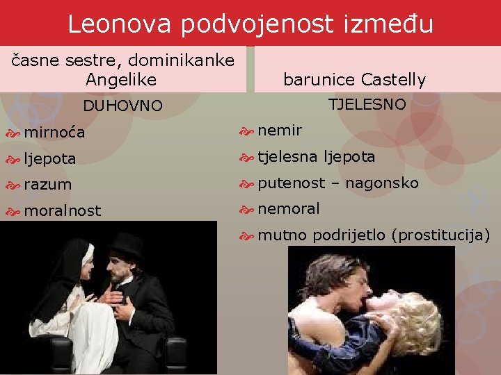 Leonova podvojenost između časne sestre, dominikanke Angelike barunice Castelly TJELESNO DUHOVNO mirnoća nemir ljepota