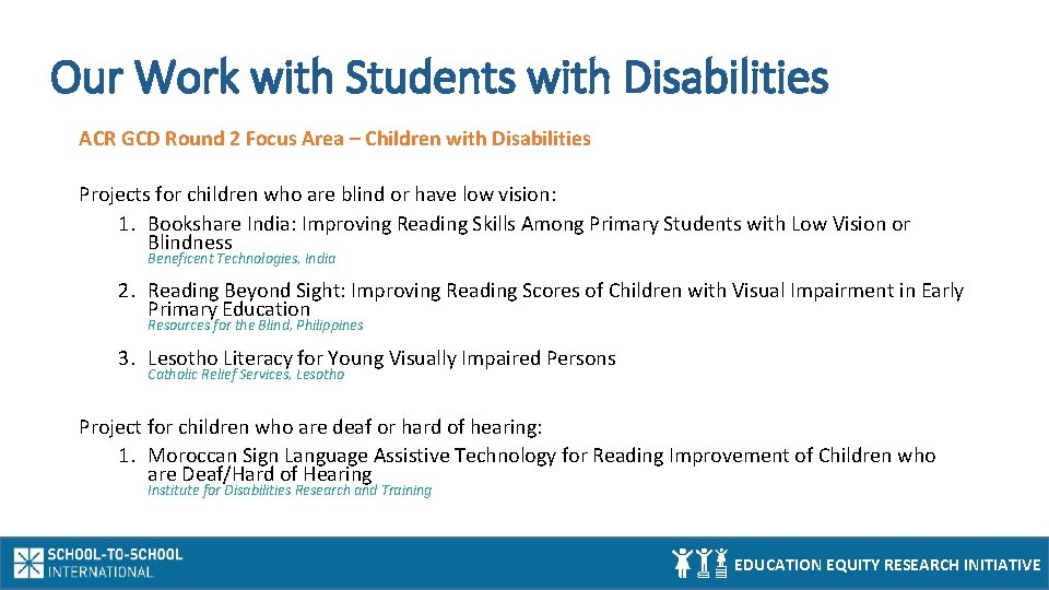 Our Work with Students with Disabilities ACR GCD Round 2 Focus Area – Children