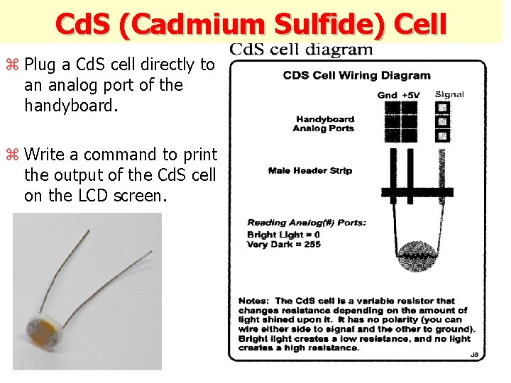 Cd. S (Cadmium Sulfide) Cell z Plug a Cd. S cell directly to an