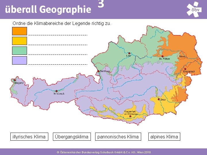 3 4 Ordne die Klimabereiche der Legende richtig zu. illyrisches Klima Übergangsklima pannonisches Klima