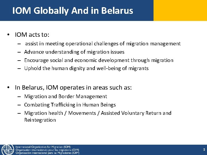 IOM Globally And in Belarus • IOM acts to: – – assist in meeting IOM Globally And in Belarus • IOM acts to: – – assist in meeting