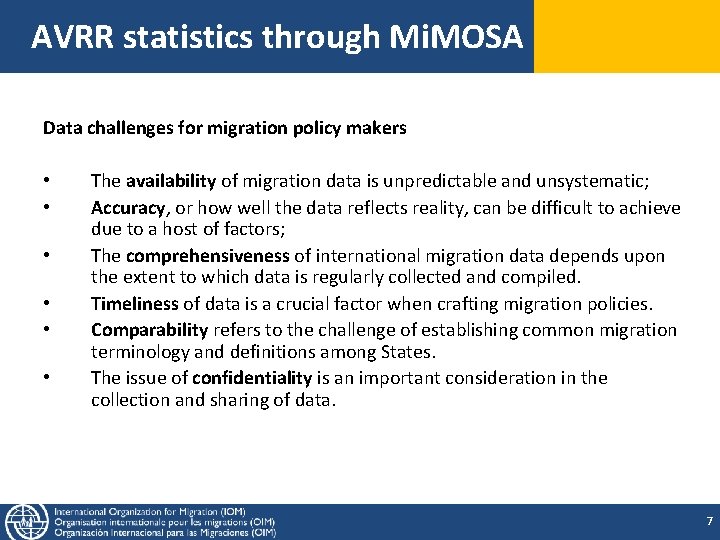 AVRR statistics through Mi. MOSA Data challenges for migration policy makers • • • AVRR statistics through Mi. MOSA Data challenges for migration policy makers • • •