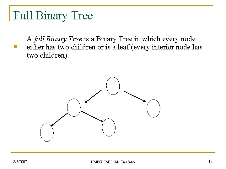 Full Binary Tree n A full Binary Tree is a Binary Tree in which