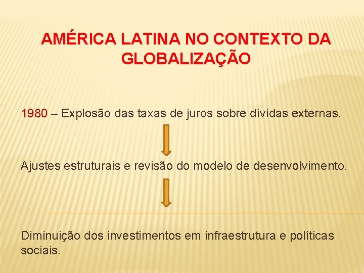 AMÉRICA LATINA NO CONTEXTO DA GLOBALIZAÇÃO 1980 – Explosão das taxas de juros sobre