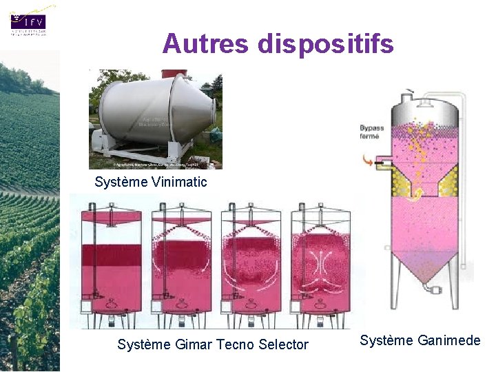 Autres dispositifs Système Vinimatic Système Gimar Tecno Selector Système Ganimede 