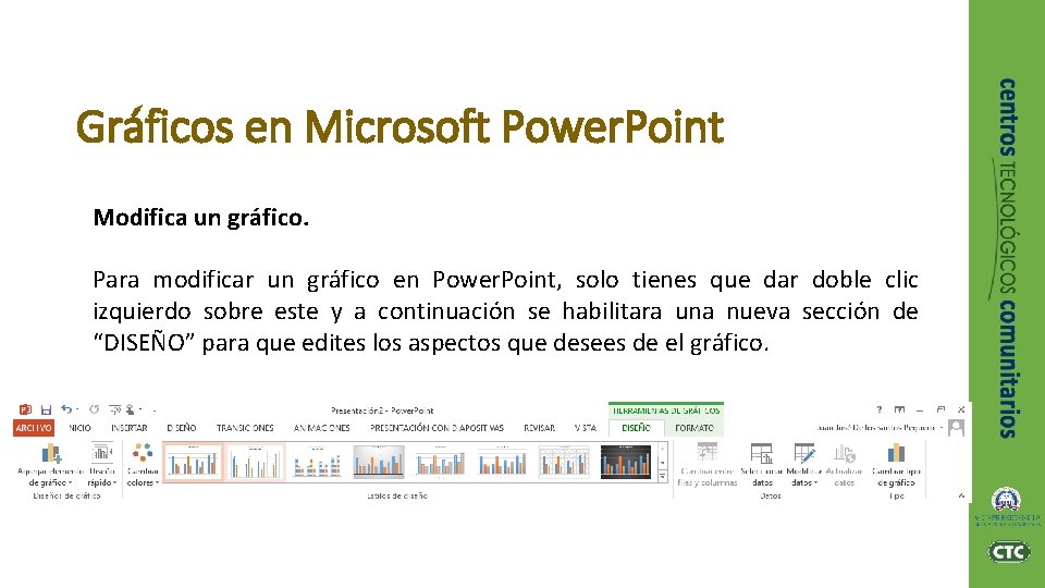 Gráficos en Microsoft Power. Point Modifica un gráfico. Para modificar un gráfico en Power.