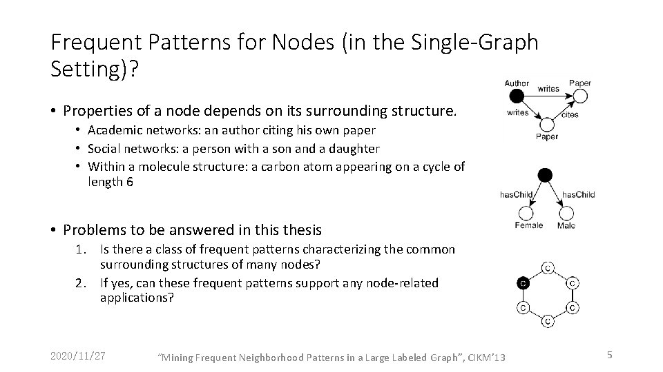 Frequent Patterns for Nodes (in the Single-Graph Setting)? • Properties of a node depends