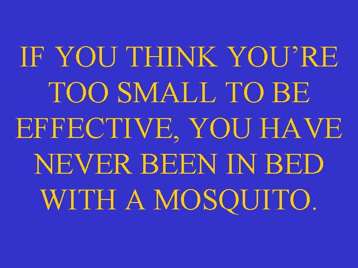 IF YOU THINK YOU’RE TOO SMALL TO BE EFFECTIVE, YOU HAVE NEVER BEEN IN