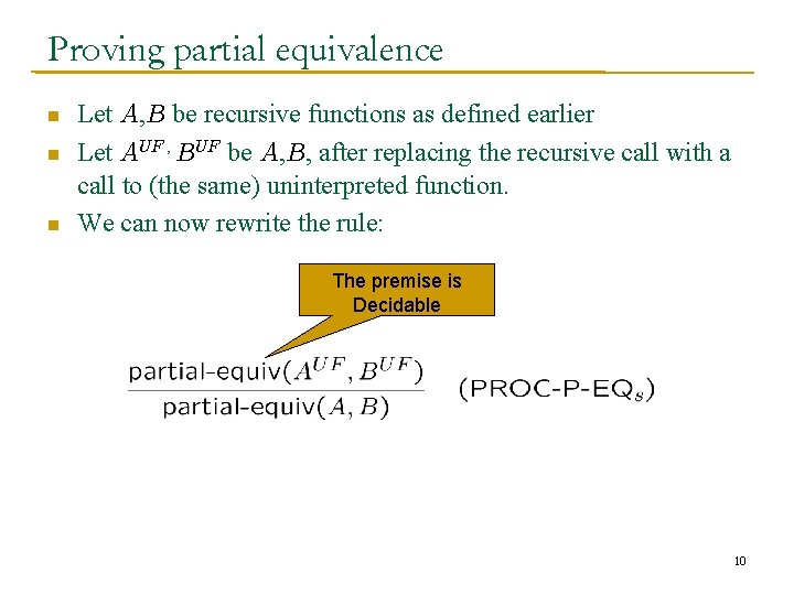 Proving partial equivalence n n n Let A, B be recursive functions as defined