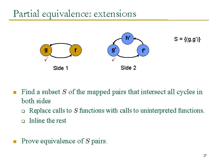 Partial equivalence: extensions h’ g f Side 1 n f’ X X n g’