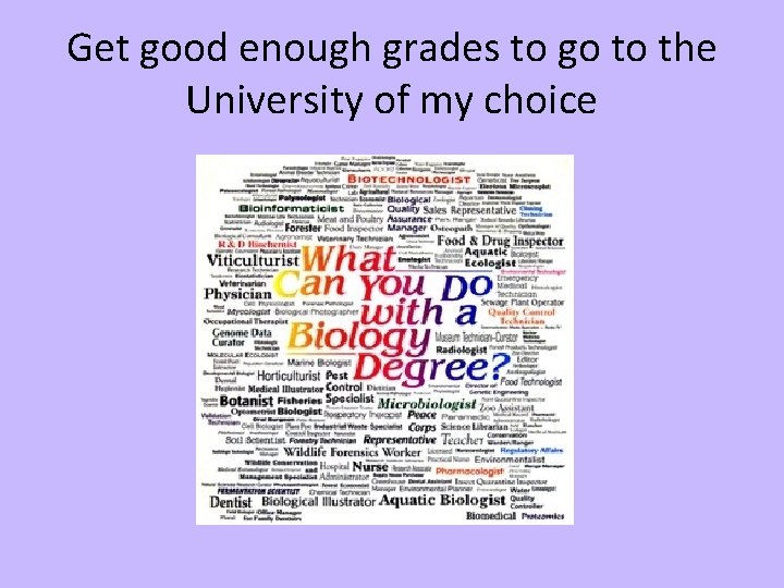 Get good enough grades to go to the University of my choice 